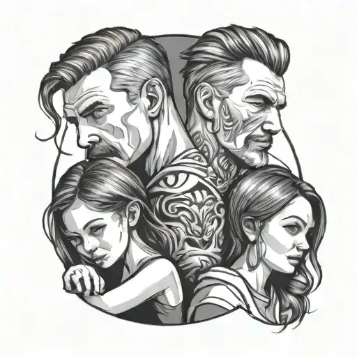 Together With His Daughter And Son