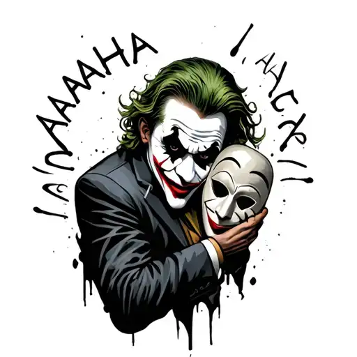 Joker Holding Mask With Hahaha Around Him