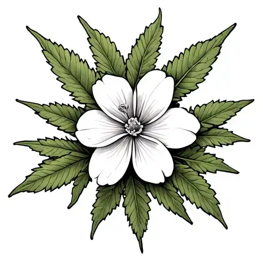 Jasmin Flower With Marijuana Leafs Clover
