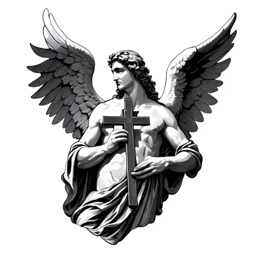 Male Angel Holding A Cross