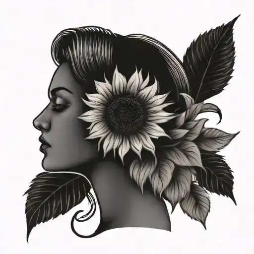 Woman Outline With A Sunflower On Her Head