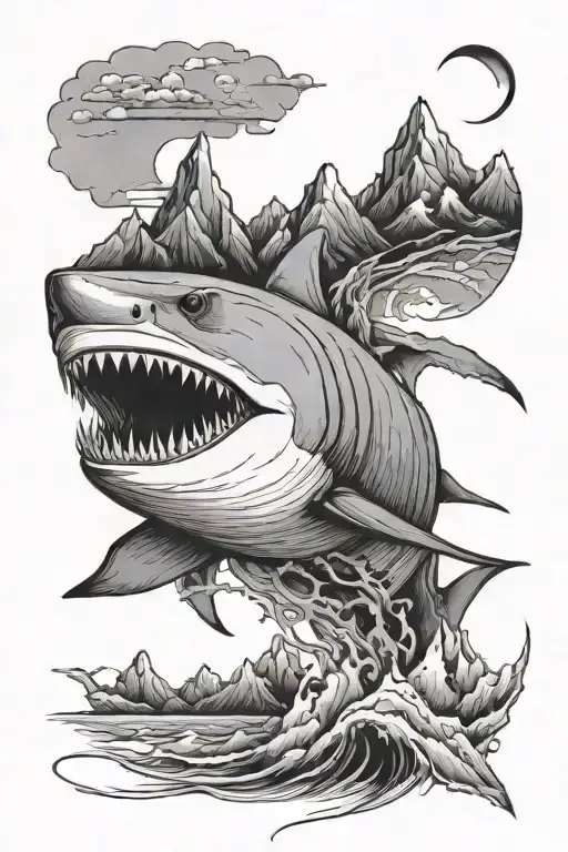 Shark Outline With Mountains Inside Of Shark Outline No Background Forearm