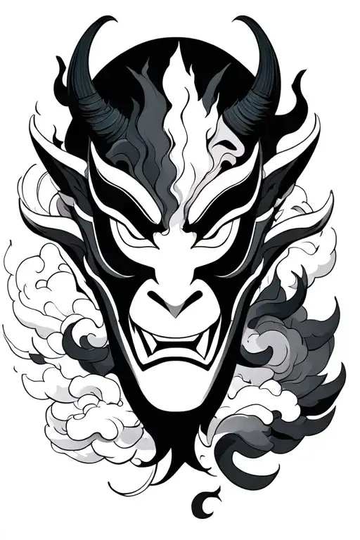 Oni Mask With Japanese Clouds Surrounding