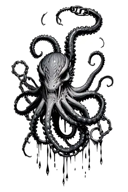 Hellish Kraken With Chains Dripping With Darkness That Looks Realish