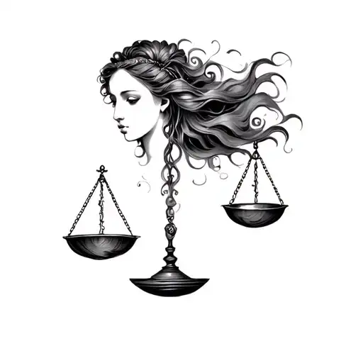 Libra Scale Aquarius Waves Flowing Hair Swimming Alongside