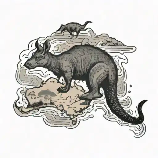 Australia Map Kangaroo Walking On Crocodile