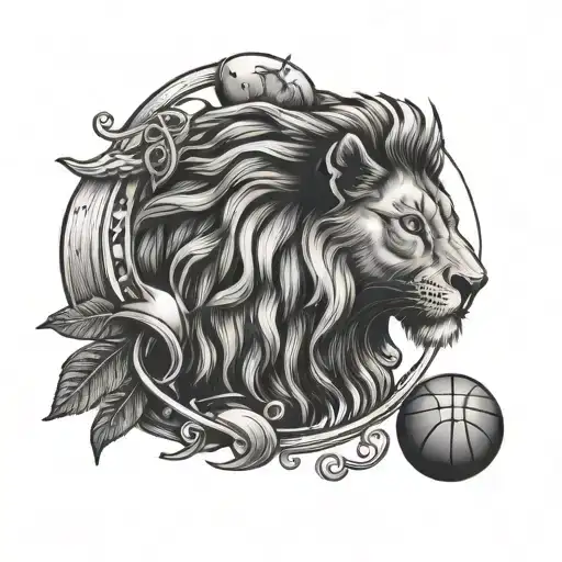 Small Tattoo With Lion And Venus Planet And Basketball And Libra