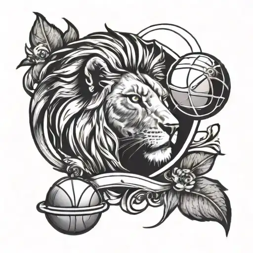 Small Tattoo With Lion Face And Venus Planet And Basketball And Libra