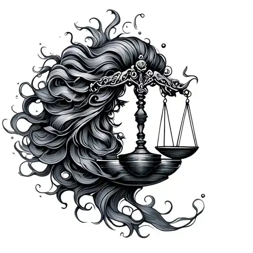 Libra Scale Aquarius Waves Flowing Hair Swimming Underwater