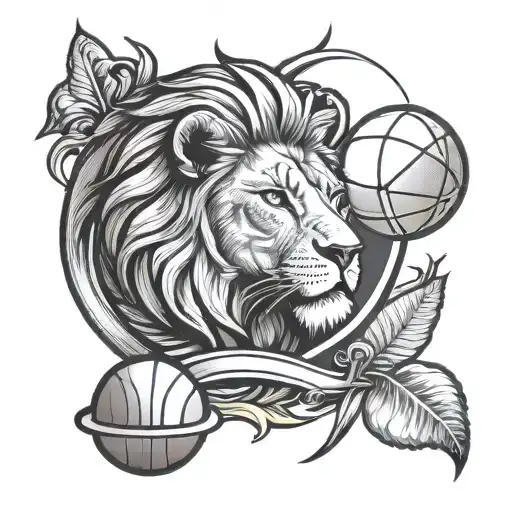 Small Tattoo With Lion Face And Venus Planet And Basketball And Libra