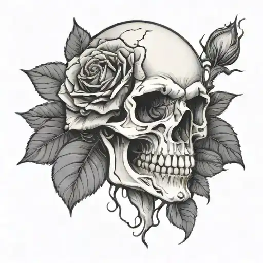 Skull With A Rose Growing Out Of It