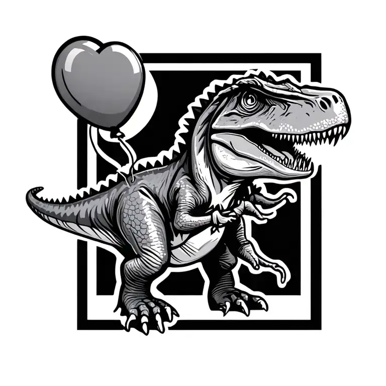 Cute T Rex With Balloon Heart Tied To Tail