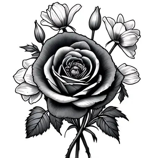 Rose Poppy Daffodil Tulip Bouquet Surrounded