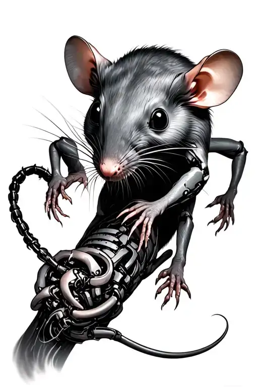 Realistic Cyborg Rat Crawling Up An Arm