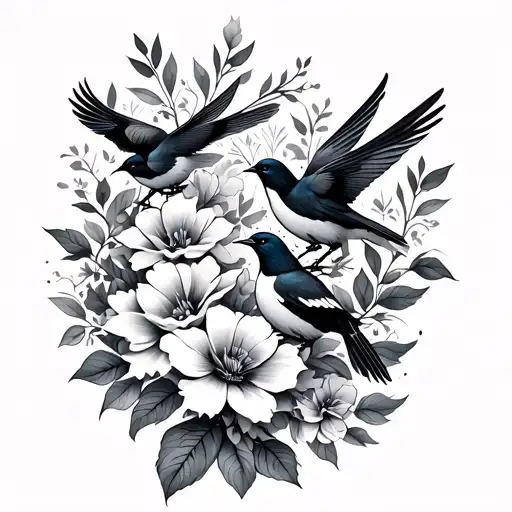 Back Tattoo Flowers And Birds