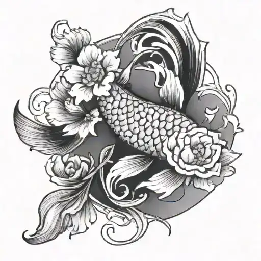 Koi Fish With Flowers