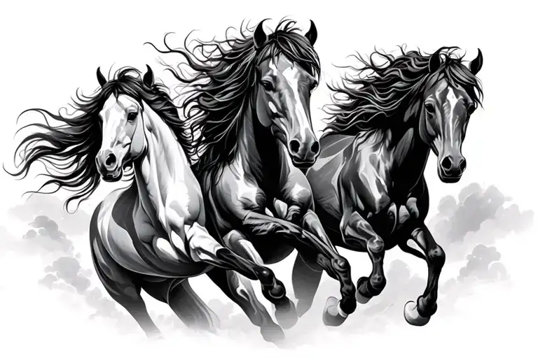 3 Wild Horses Running Freely Across Chest