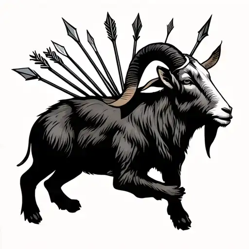 Goat Relaxing With Arrows In Its Back