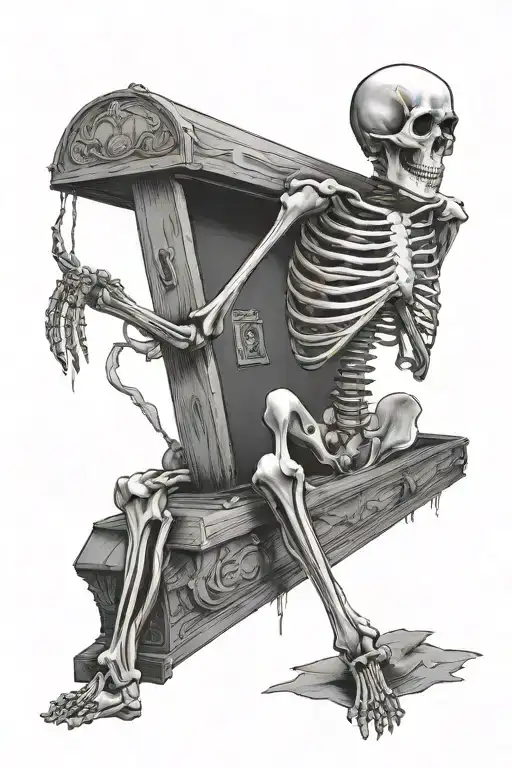 Black Work Skeleton With Coffin