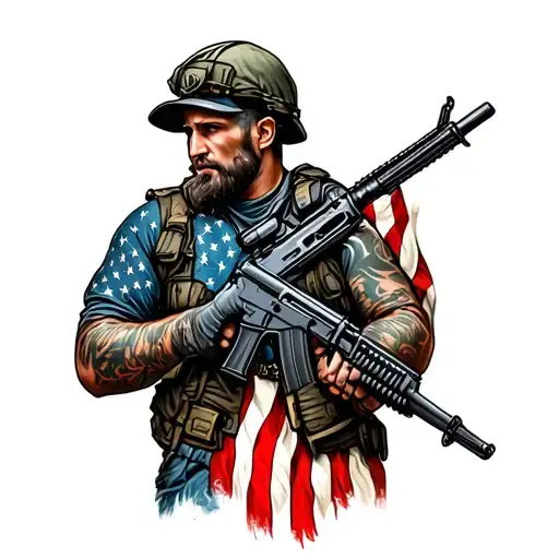 Patriotic Left Arm Sleeve With Minuteman With Ar 15 Rifle