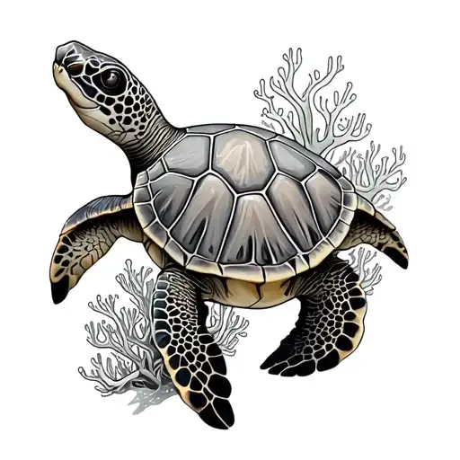 Sea Turtle With Coral Reef Growing Out Back