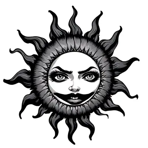 Circle Sun With Evil Eyes And Mouth Dark