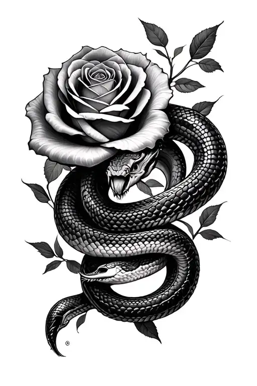 Snake And Rose Intertwined