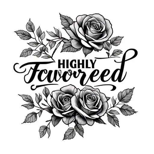 Highly Favored Calligraphy Font With Roses At The Beginning And End Of Phrase