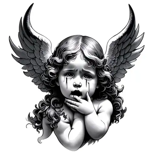 Cherub Angel Crying With Devil Horns