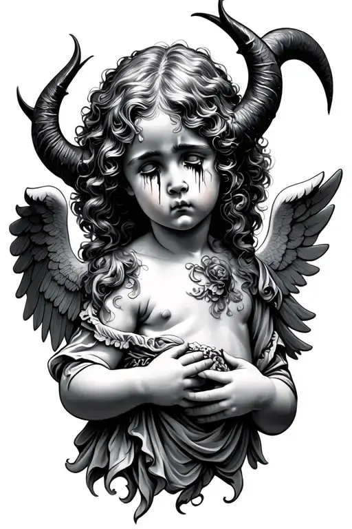 Cherub Angel Crying With Devil Horns