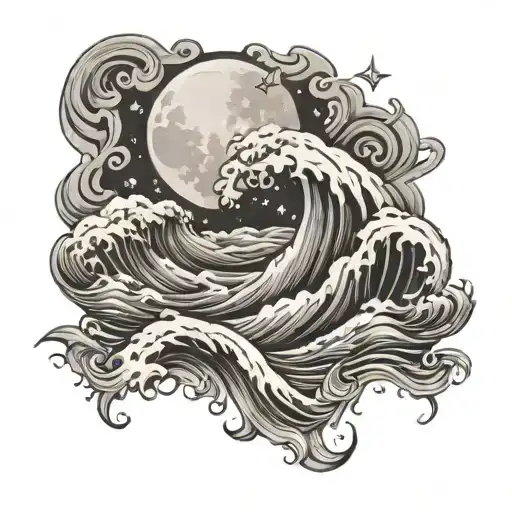 Moon And Stars And Waves Crashing In The Background
