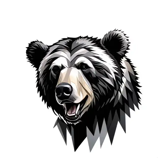 Grizzly Bear Head Over Female With Geometric Design Incorporating