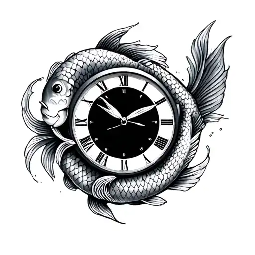 Koi Fish Around Clock Face