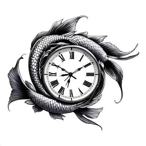 Koi Fish Around Clock Face