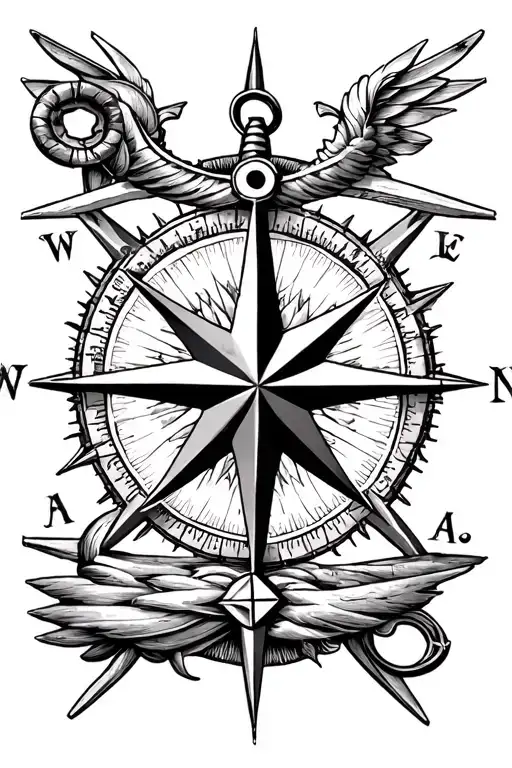 Nautical Star In The Middle Of Compass Rose