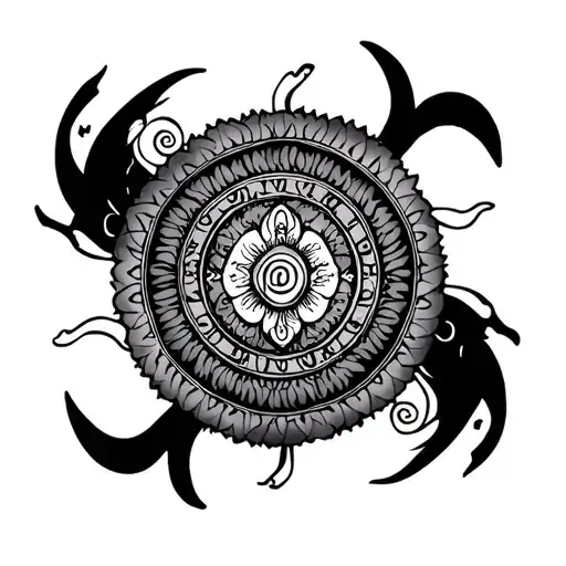 Dharma Wheel With Hinduism On In Middle