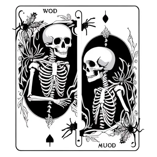 The Lovers Tarot Card Design Featuring Skeletons With Spiders