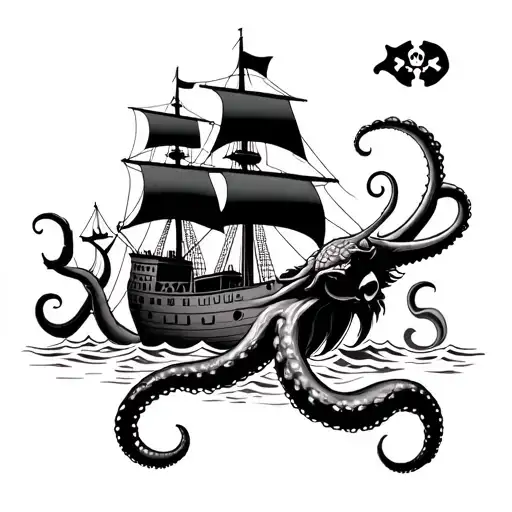 Pirate Ship And Kraken Taking