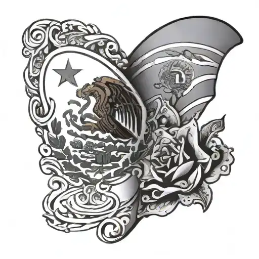 Salvadorian Flag And Mexican Flag Intertwined