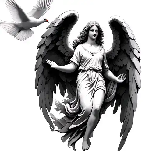 Guardian Angel With White Dove Flying
