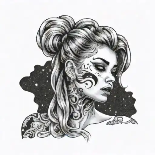 A Girl With The Galaxy As Her Hair Tattoo Holding Open