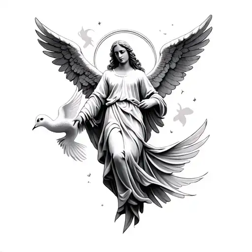 Guardian Angel With White Dove Around