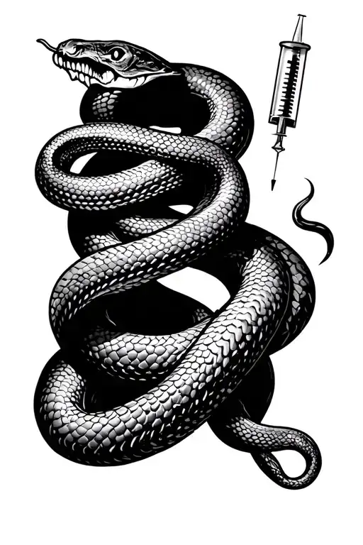Needle Going Down Forearm With Snake Wrapping Syringe And The Arm Completly