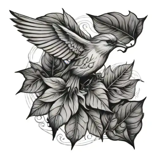 Leafs And Bird Flying