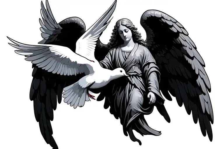 Guardian Angel With White Dove Around