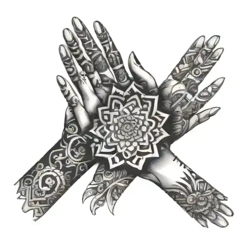 Two Hands Joined Together Inside A Mandala