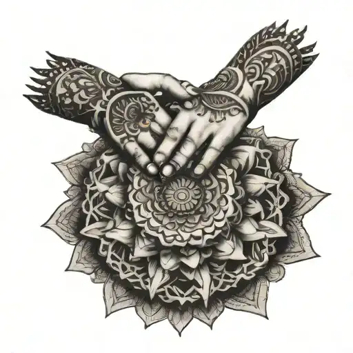 Two Hands Joined Together Inside A Mandala