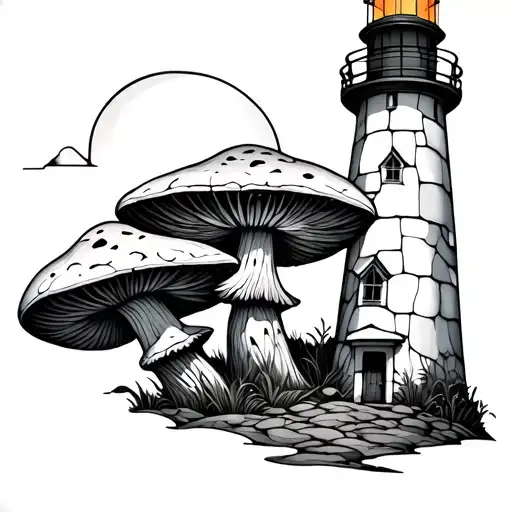 Lighthouse Transforming Into Mushroom Stained Glass Style