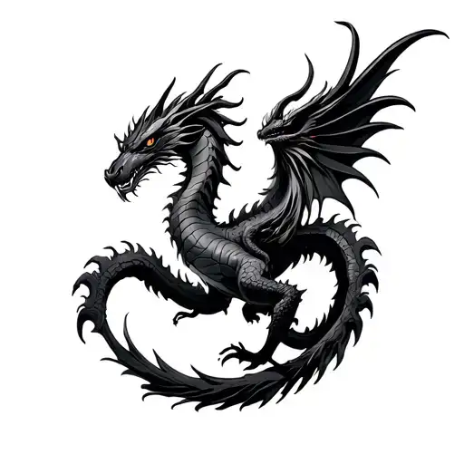 Phenix And A Black Dragon Forming A Circle