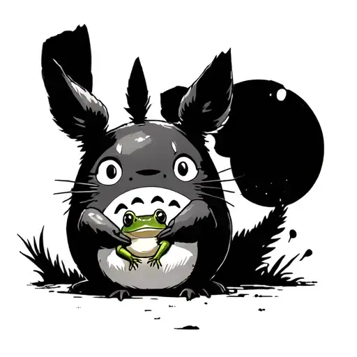 Minimalist Tattoo Of Totoro From Studio Ghibli Holding A Frog